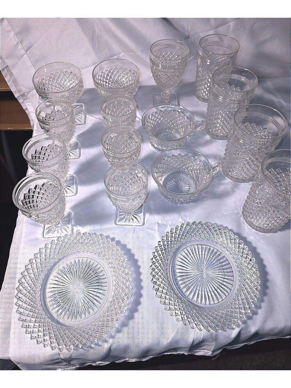 Vintage Miss America Crystal Depression Glass 17 Pc Lot Goblets Tumblers Plates